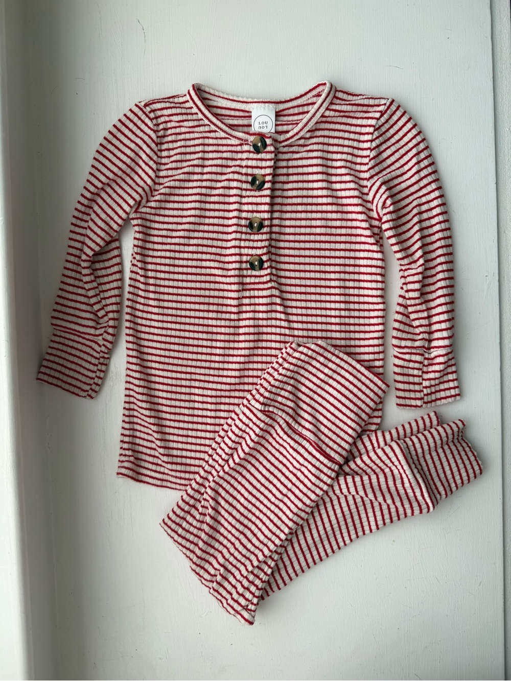 Lou Lou & Co top & bottom set, red ribbed / striped
